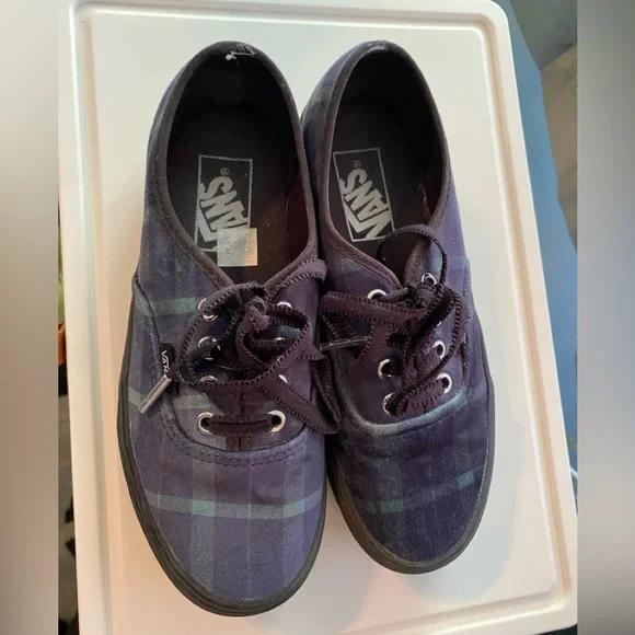 Vans Blue Plaid Platform Sneakers W6 - Picture 5 of 6